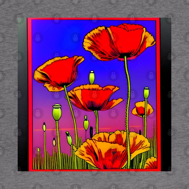 Retro Graphic Novel Style Field of Red Poppies (MD23Mrl014) by Maikell Designs